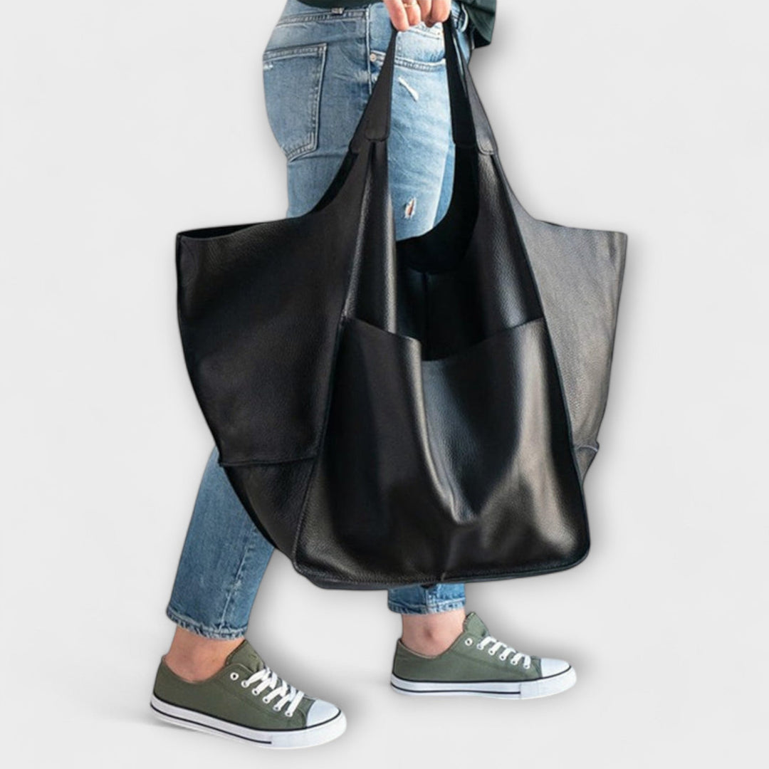 Tote Bag Women Slouchy Shoulder | Soft Vegan Leather and Open Top – Black #colour_black