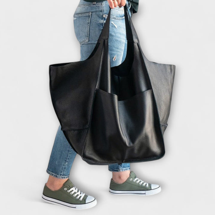 Tote Bag Women Slouchy Shoulder | Soft Vegan Leather and Open Top – Black #colour_black