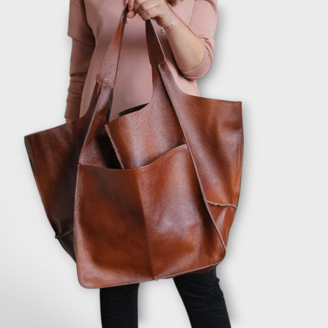 Tote Bag Women Slouchy Shoulder | Soft Vegan Leather and Open Top – Brown #colour_brown