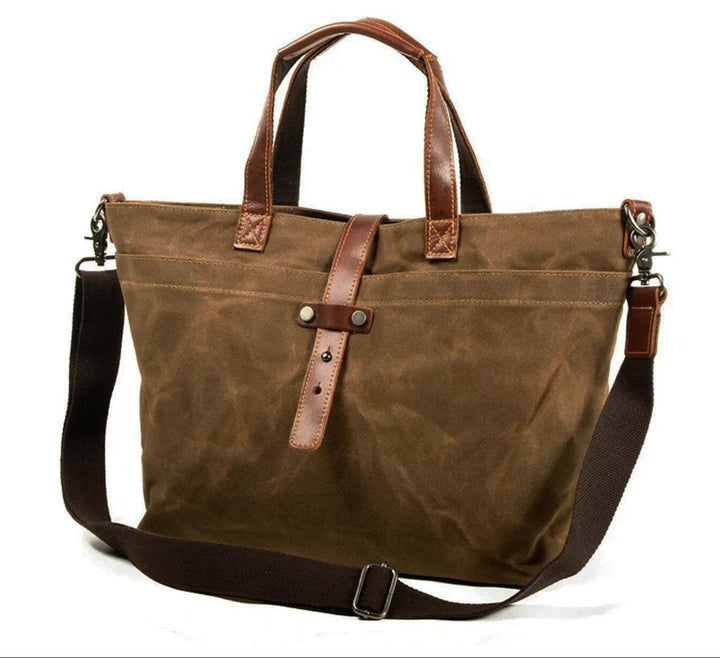 Tote Bag Women Waxed Canvas | Leather Trim and Rolled Handles – Brown #colour_brown