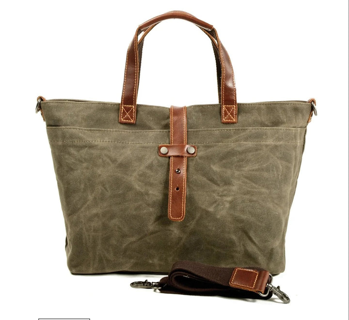 Tote Bag Women Waxed Canvas | Leather Trim and Rolled Handles – Sage #colour_sage