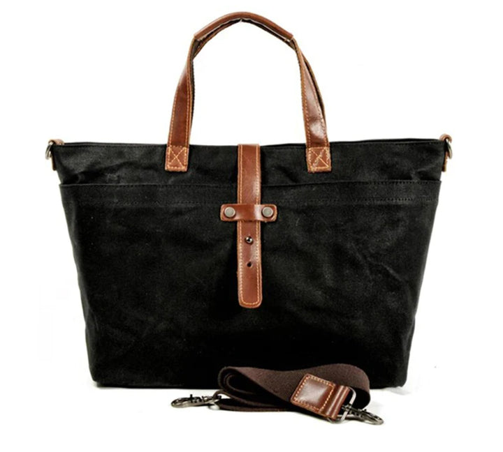 Tote Bag Women Waxed Canvas | Leather Trim and Rolled Handles – Charcoal #colour_charcoal