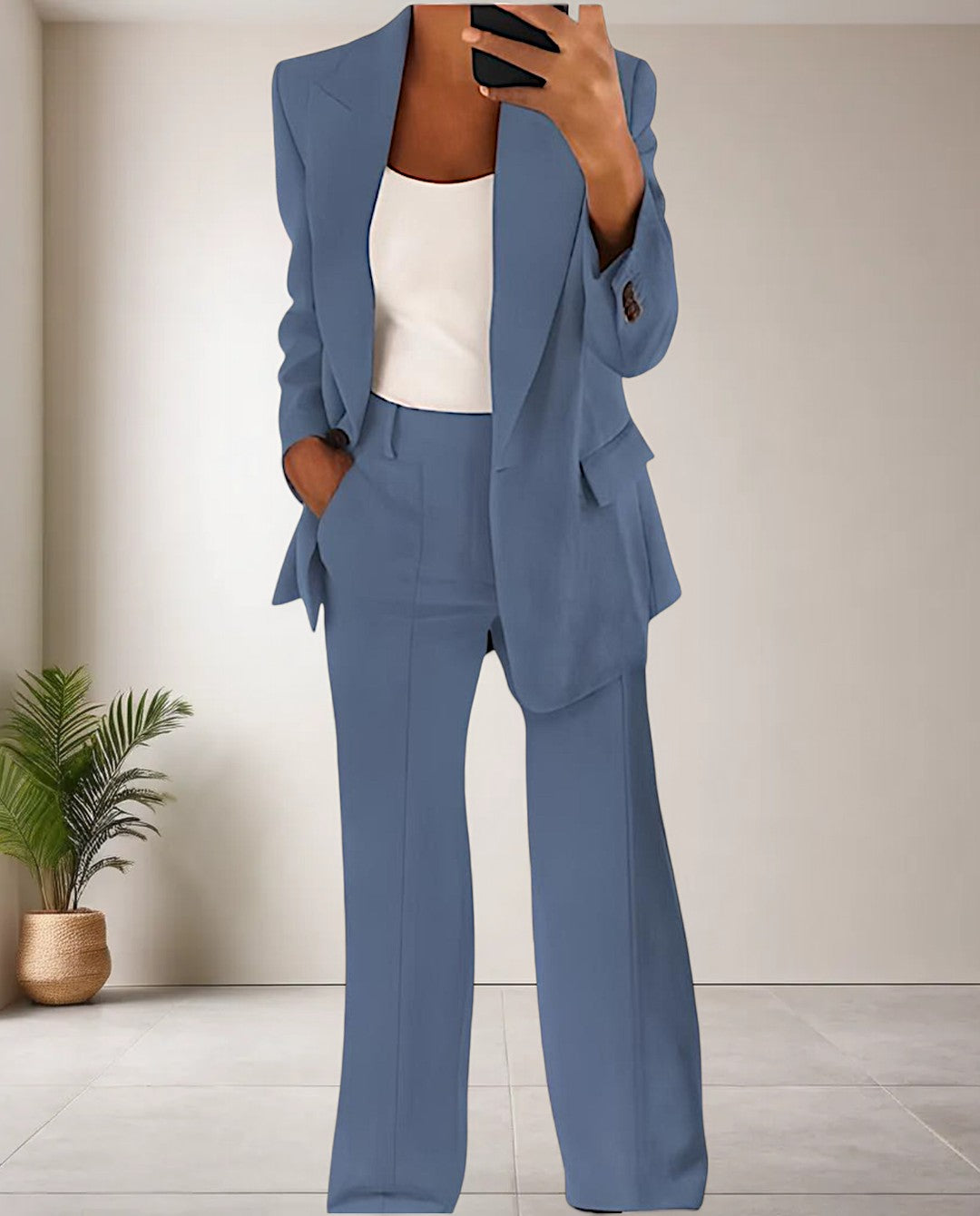 Two Piece Set Pants and Top Tailored Blazer | Matching Wide Leg Trousers in Light Blue#colour_light-blue