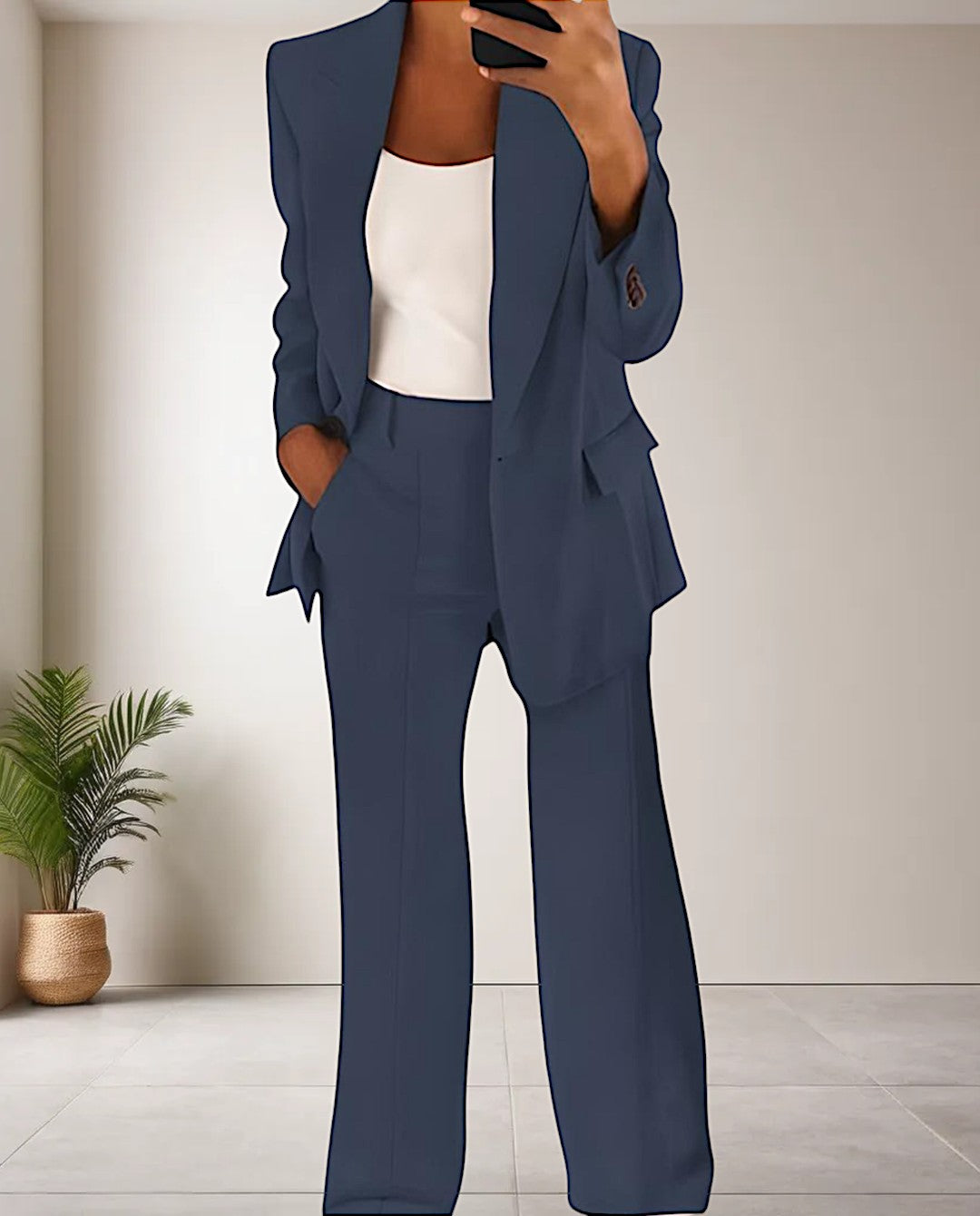 Two Piece Set Pants and Top Tailored Blazer | Matching Wide Leg Trousers in Navy#colour_navy