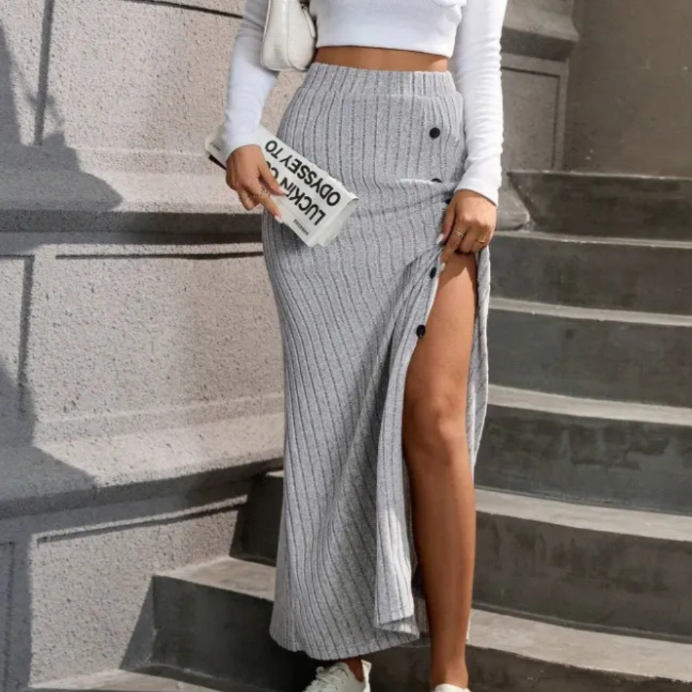 Long Skirts Women with Slim Cut in Grey#colour_grey