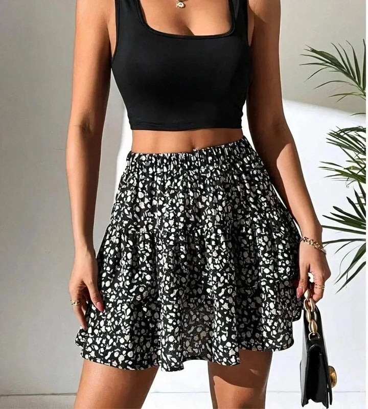 Skirt Women Tiered Mini | Smocked Waistband and Ruffled Layers – Multicolour #colour_multicolour