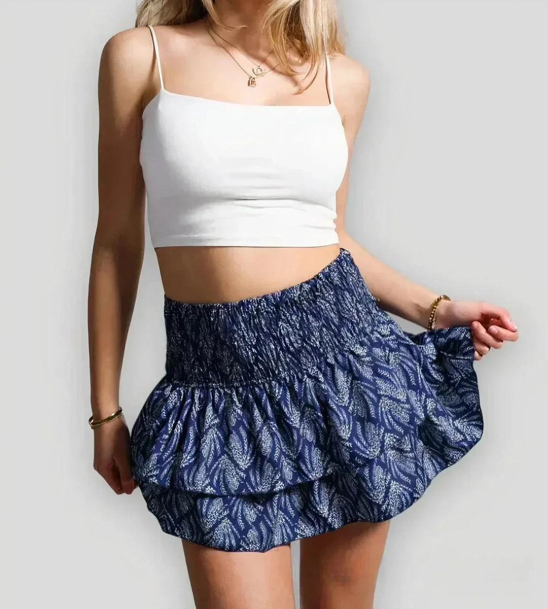 Skirt Women Tiered Mini | Smocked Waistband and Ruffled Layers – Navy #colour_navy