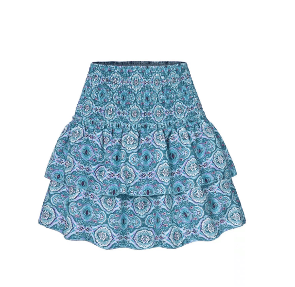 Skirt Women Tiered Mini | Smocked Waistband and Ruffled Layers – Light Blue #colour_light-blue