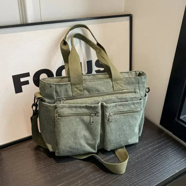 Tote Bag Women Corduroy Pockets | Convertible Crossbody Strap – Green #colour_green