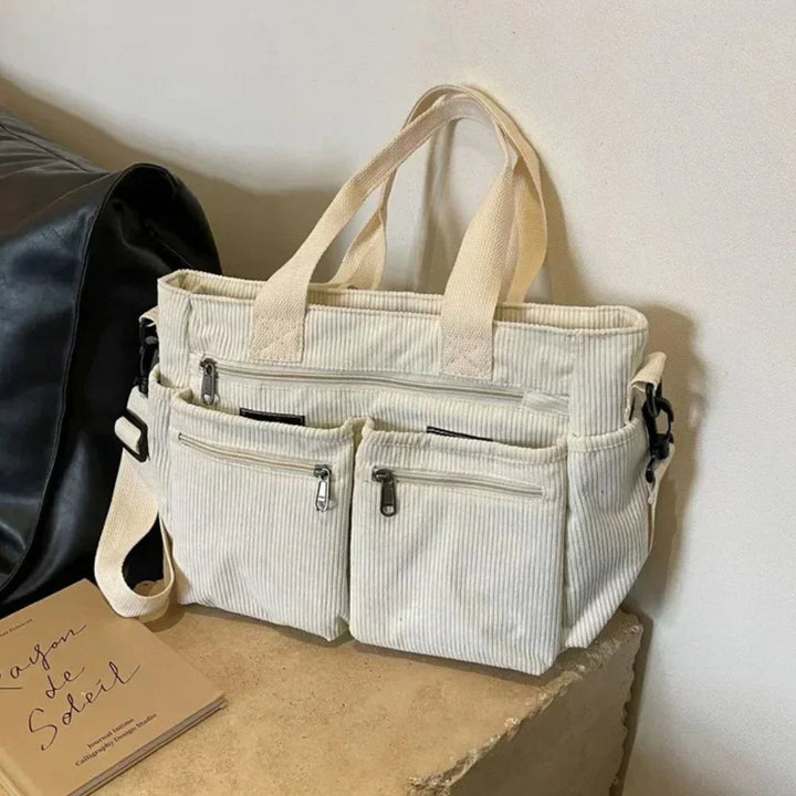 Tote Bag Women Corduroy Pockets | Convertible Crossbody Strap – Beige #colour_beige