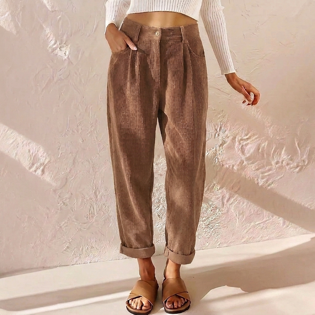 Wide Leg Trouser Pants Women with Velvet Texture in Brown#colour_brown