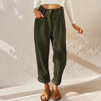 Wide Leg Trouser Pants Women with Velvet Texture in Green#colour_green