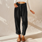 Wide Leg Trouser Pants Women with Velvet Texture in Black#colour_black