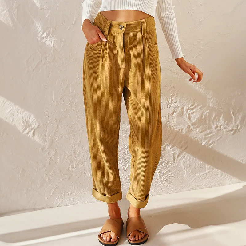 Wide Leg Trouser Pants Women with Velvet Texture in Khaki#colour_khaki
