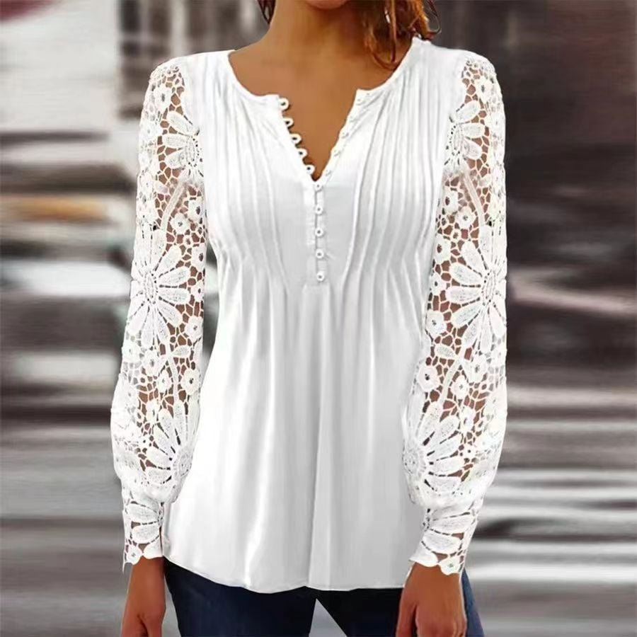T Shirt Women Floral Print Tunic | Button Placket and Pin Tucks in White#colour_white