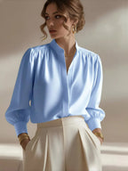 White Button Up Shirt Women in Blue#colour_blue