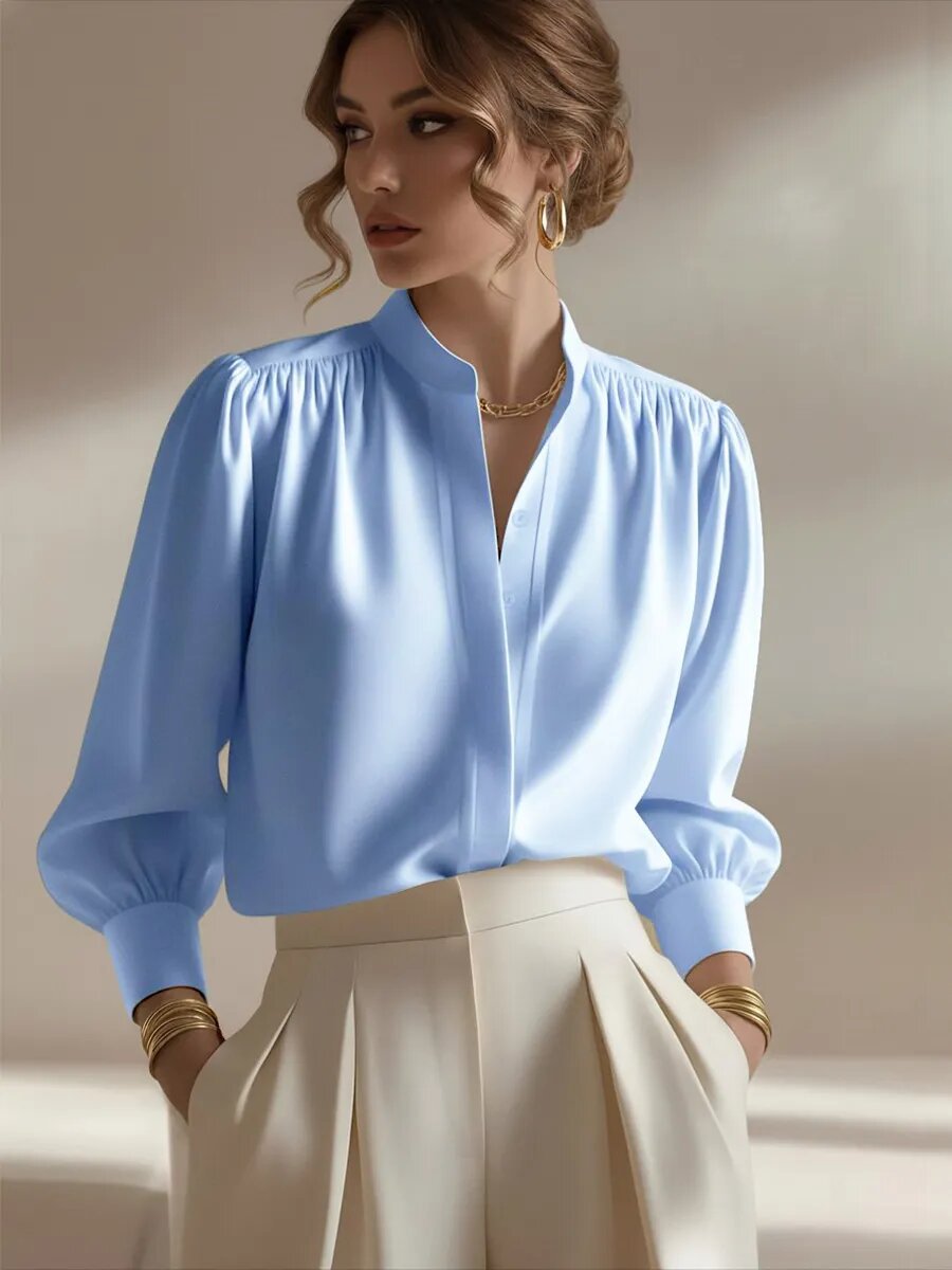 White Button Up Shirt Women in Blue#colour_blue