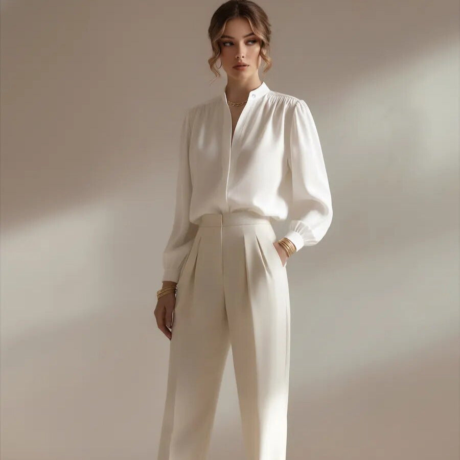 White Button Up Shirt Women in White#colour_white