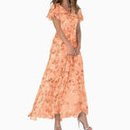 Floral Dress Women with Full Length in Orange#colour_orange