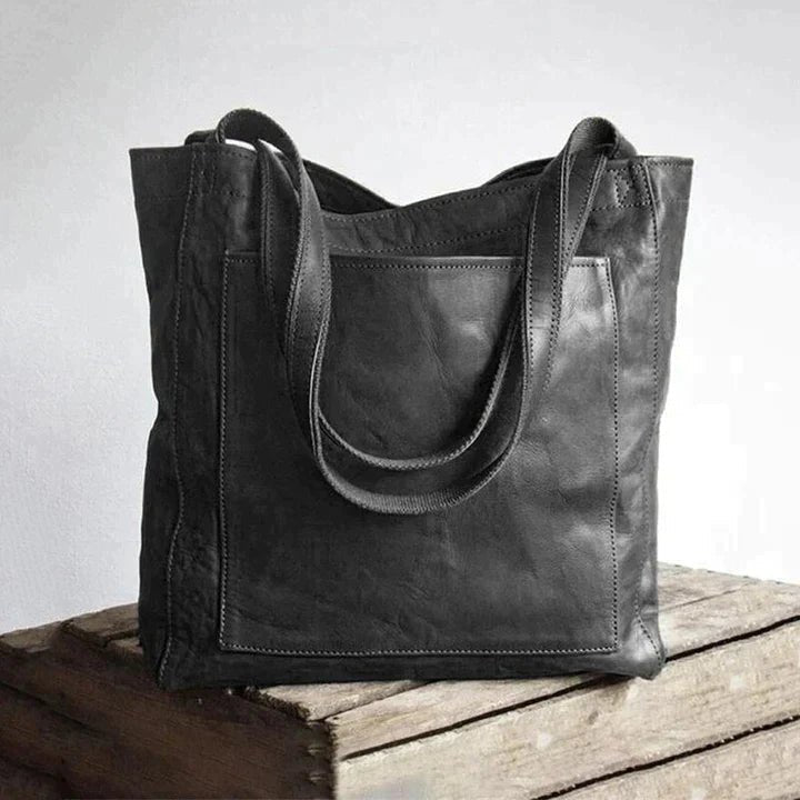Tote Bag Women Real Leather | Long Handles and an Open Top – Black #colour_black
