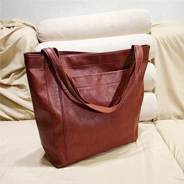 Tote Bag Women Real Leather | Long Handles and an Open Top – Red #colour_red