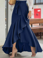 Long Skirts Women with High Waist and Belted Waist in Blue#colour_blue