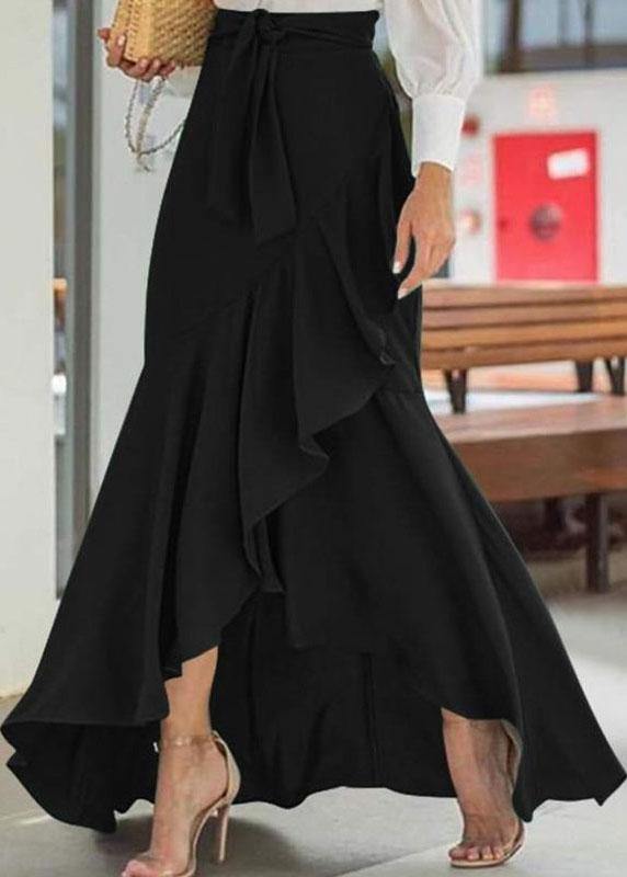 Long Skirts Women with High Waist and Belted Waist in Black#colour_black