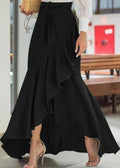 Long Skirts Women with High Waist and Belted Waist in Black#colour_black