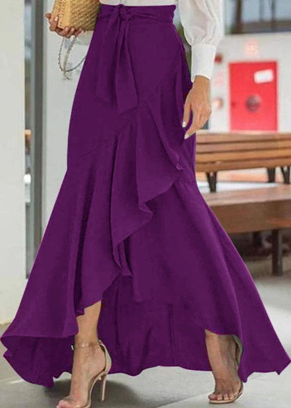 Long Skirts Women with High Waist and Belted Waist in Purple#colour_purple