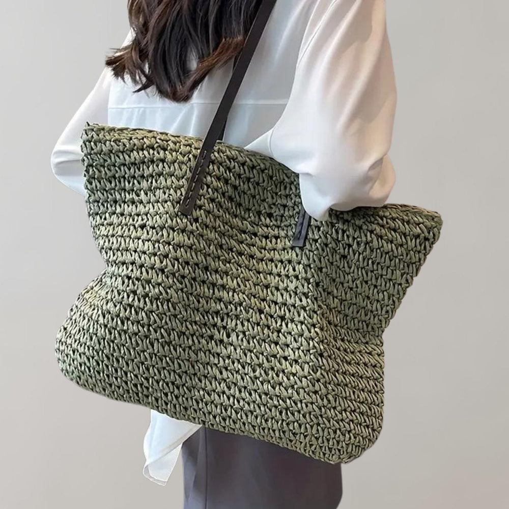 Straw Bag Women Oversized Woven | Open Weave and Long Handles – Green #colour_green