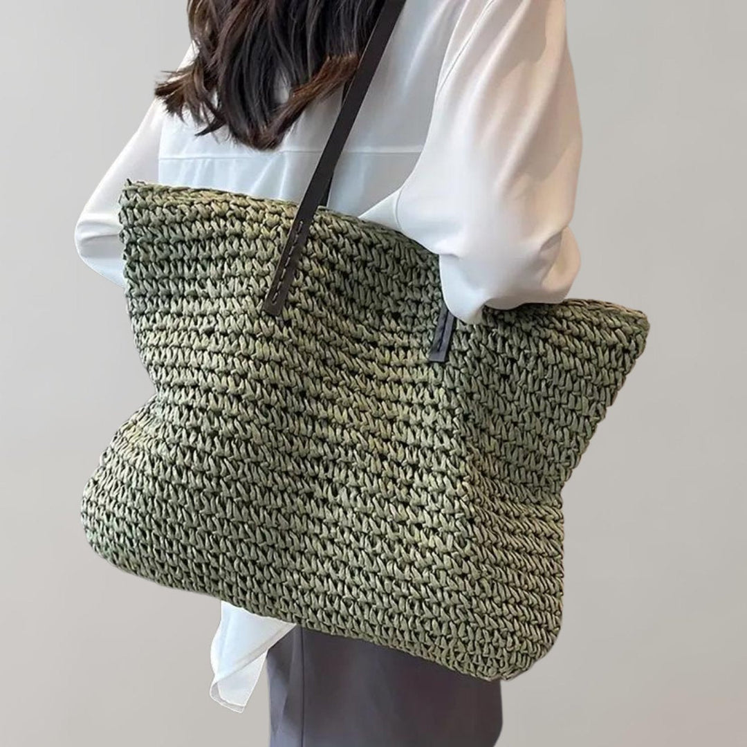 Straw Bag Women Oversized Woven | Open Weave and Long Handles – Green #colour_green