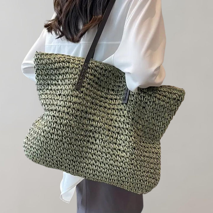 Straw Bag Women Oversized Woven | Open Weave and Long Handles – Green #colour_green