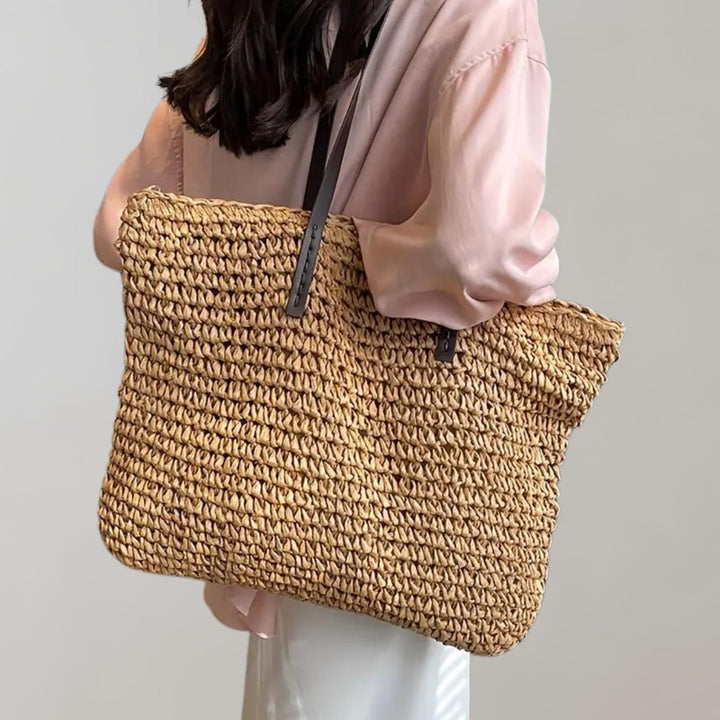 Straw Bag Women Oversized Woven | Open Weave and Long Handles – Khaki #colour_khaki