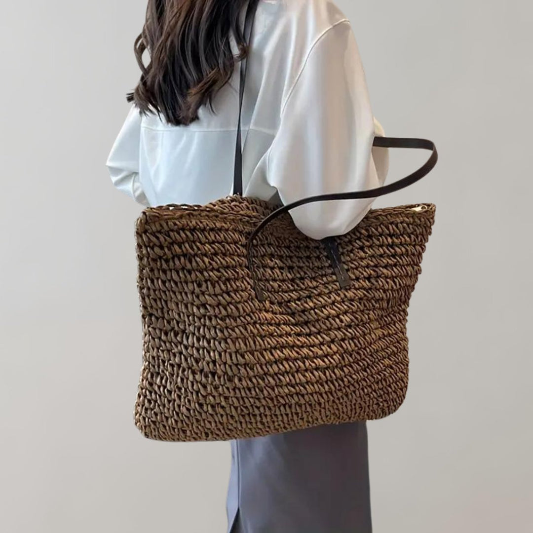 Straw Bag Women Oversized Woven | Open Weave and Long Handles – Chocolate #colour_chocolate
