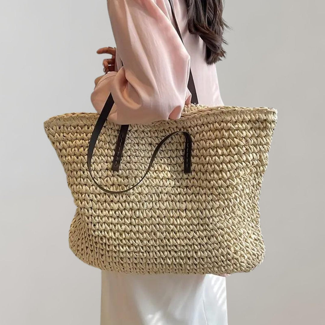 Straw Bag Women Oversized Woven | Open Weave and Long Handles – Beige #colour_beige