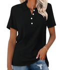 Shirt Women Polo Collar Cotton | Relaxed Short Sleeve in Black#colour_black