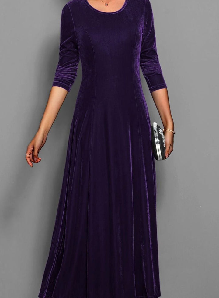 Party Dresses Velvet Long Sleeve A line | Round Neckline in Purple#colour_purple
