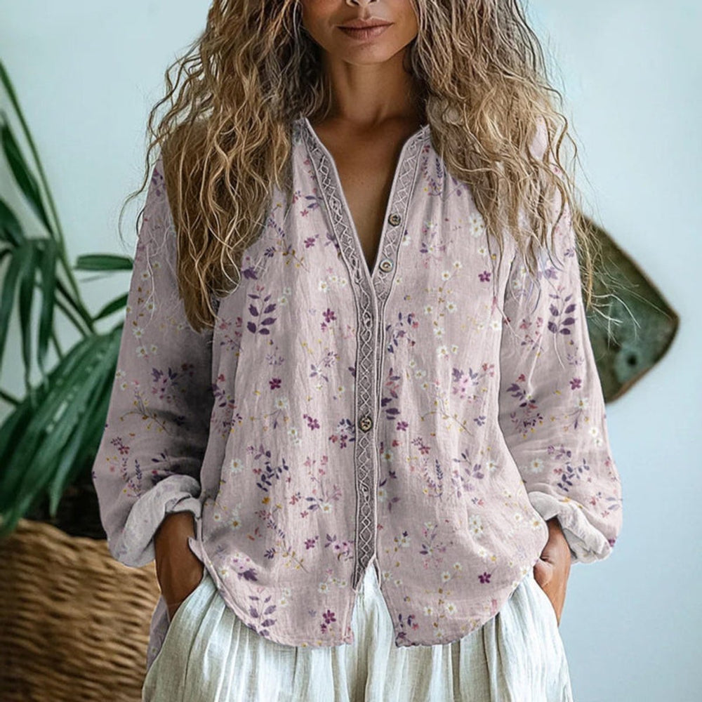 Shirt Women Leaf Print | Button Down Long Sleeves in Pink#colour_pink