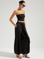Wide Leg Slacks Women with High Waist in Black#colour_black
