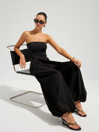 Wide Leg Slacks Women with High Waist in Black#colour_black