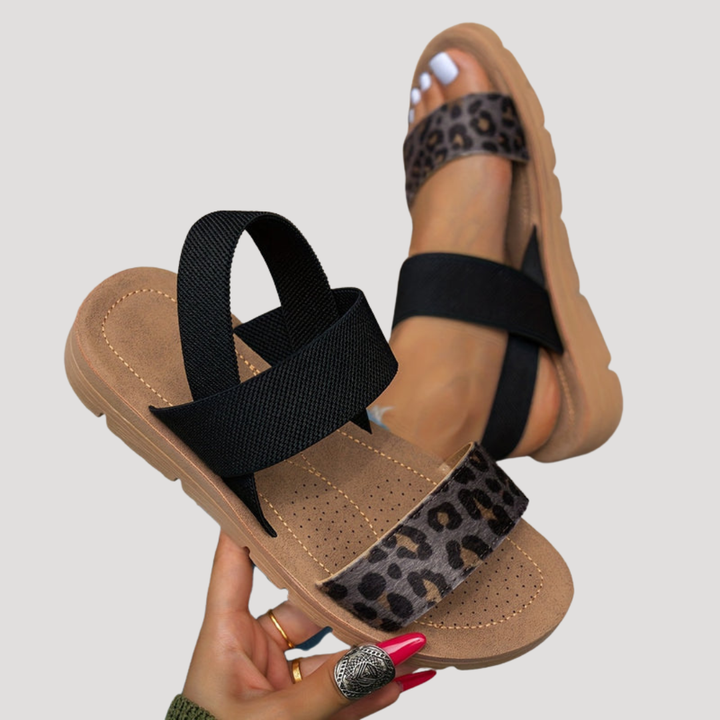 Flat Sandals Women Leopard Print | Chic Cross Strap Thick Sole – Black #colour_black